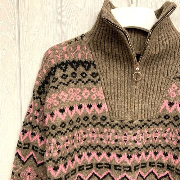 Vero Moda Brown Pink Zip Pullover Zip Sweater Small NWT - Picture 4 of 9